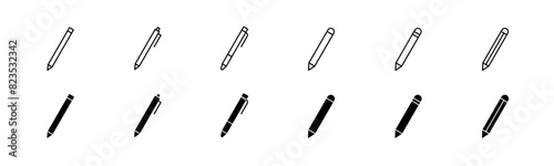 Pen icon set. Line and glyph pen. Pencil sign set