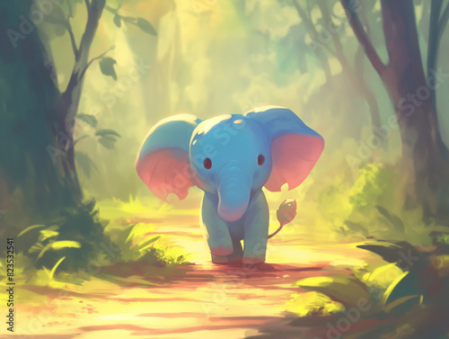 Personagem elefante fofo caminha na floresta -Ilustração Infantil photo