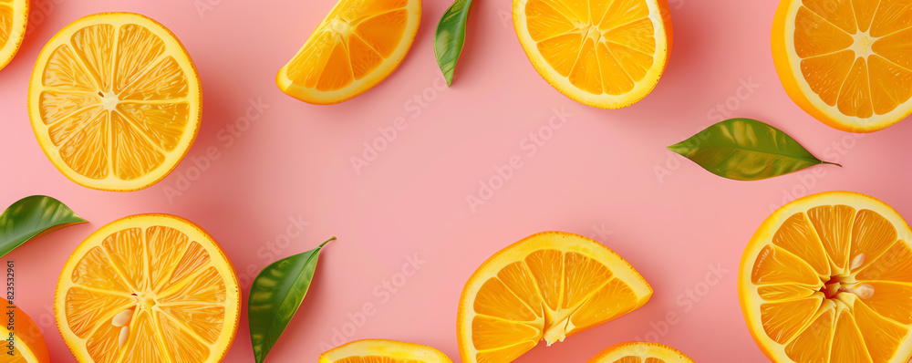 Sliced oranges with juice flat design side view fresh refreshment animation Analogous Color Scheme Sliced oranges with juice flat design side view fresh refreshment animation Analogous Color Scheme