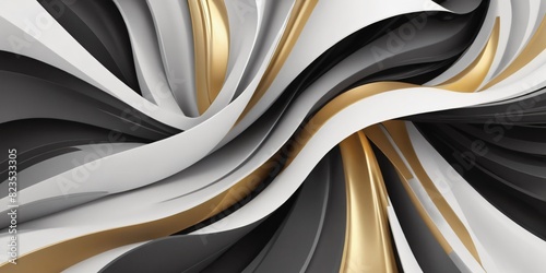  3d background abstract. Black , White, Gold  Pattern