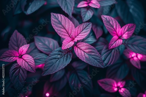 Close Up of Pink Leaves in the Dark