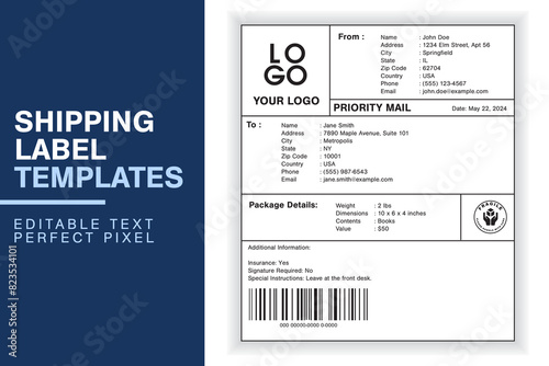 Professional Customizable Shipping Label Design Template with Sender, Recipient, Package Details, and Customs Information for Efficient Shipping