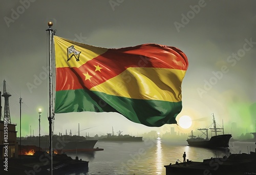 painting of an abstract flag in a fantasy scenario