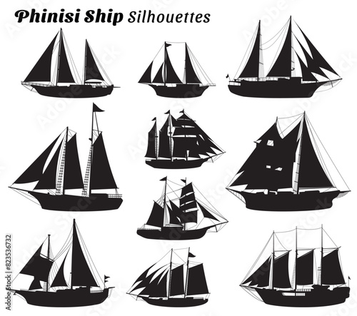 Collection of illustrations of phinisi ship silhouettes photo