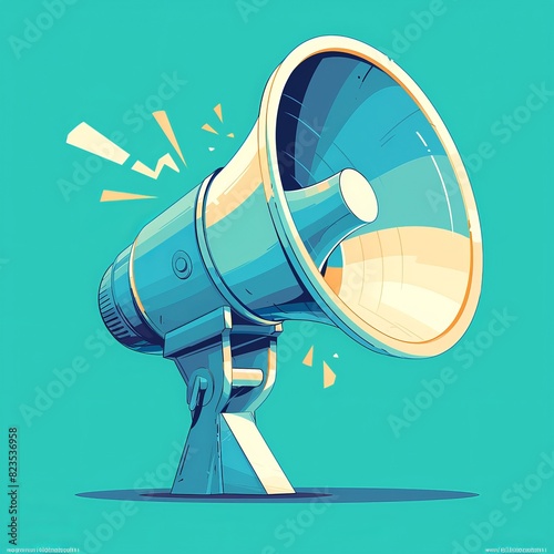 Illustration of a loudspeaker emitting sound on a vibrant background, symbolizing communication, announcement, and marketing concepts. photo