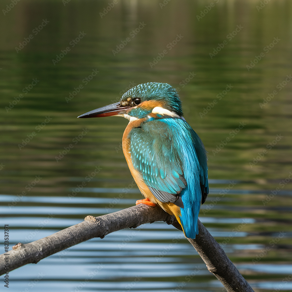 Fototapeta premium Free photo colorful kingfisher bird sitting on a tree branch