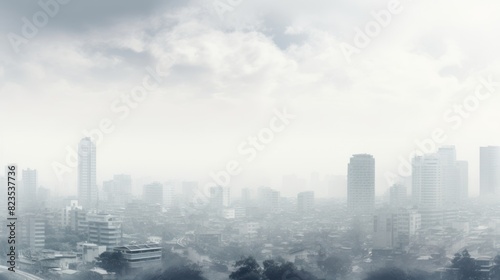 a polluted cityscape with smog obscuring the horizon 
