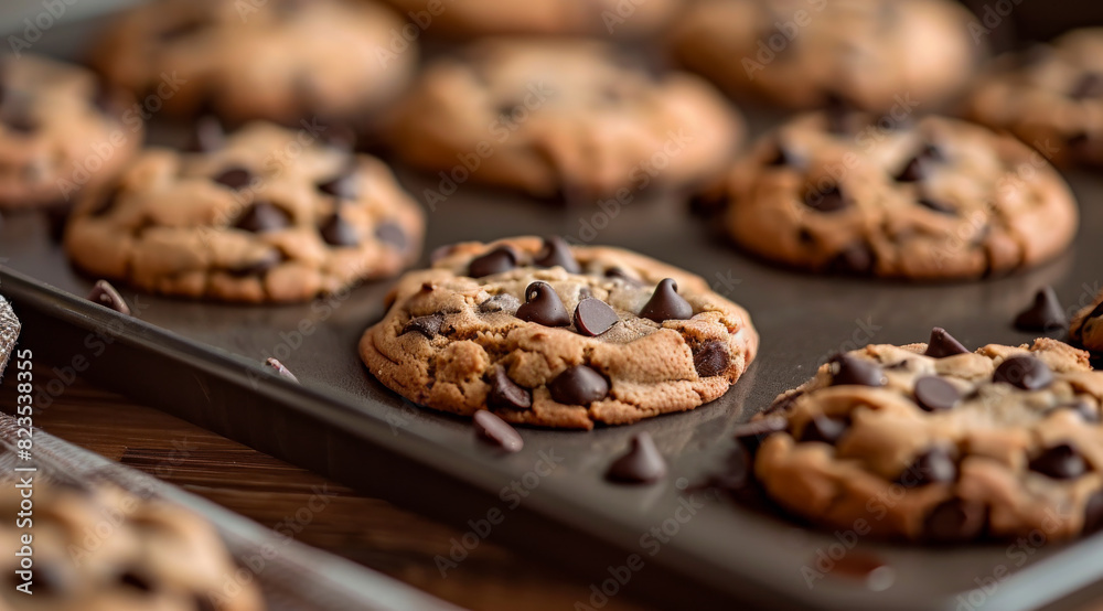Chocolate chip cookies on baking sheet Chocolate chip cookies on baking sheet