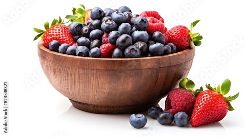 wooden bowl overflowing with a variety of freshly picked berries  