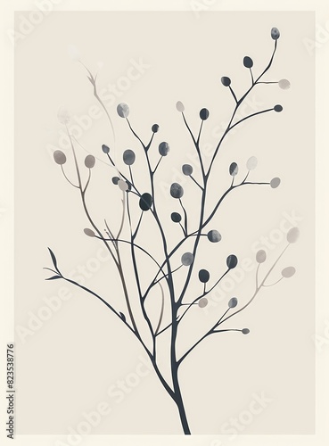 Minimalist Watercolor Branch with Berries