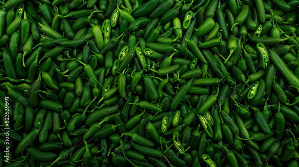 Green jalapeno chili pepper background. Top view. Green jalapeno chili pepper background. Top view.