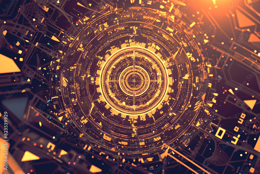 Obraz premium futuristic design with glowing circular patterns in a dark, high-tech setting