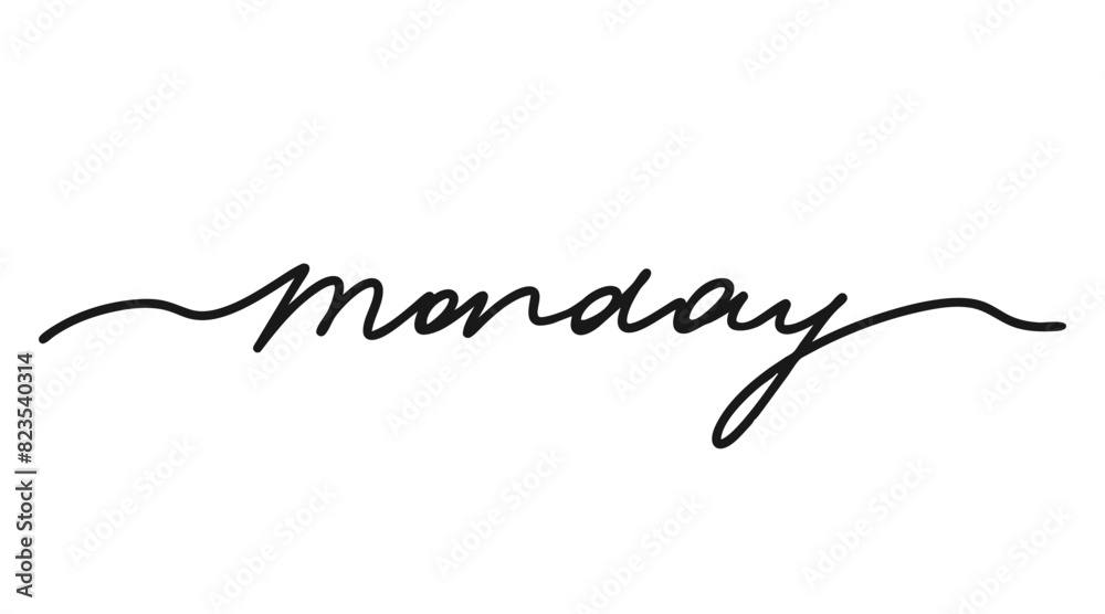 Monday, black hand drawn continuous line word. Day of week, work day. Vector illustration Monday, black hand drawn continuous line word. Day of week, work day. Vector illustration
