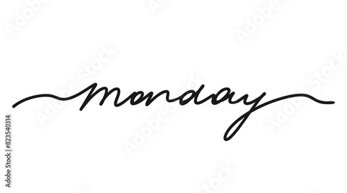 Monday, black hand drawn continuous line word. Day of week, work day. Vector illustration