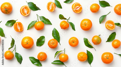 Set with fresh ripe tangerines on white background top photo