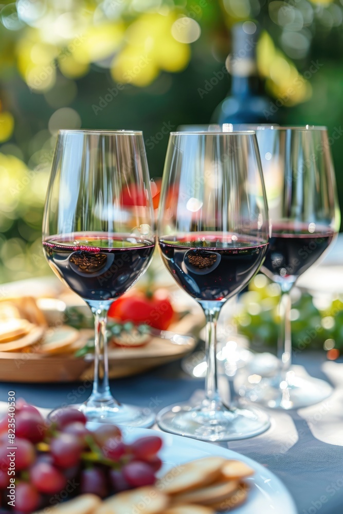 Red wine in glass on outdoor background. Red wine in glass on outdoor background.