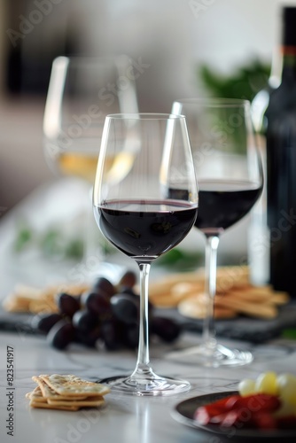 Red wine in glasses on domestic background.
