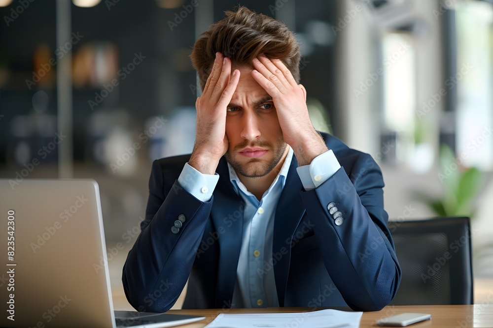 Distressed Businessman Feeling Overwhelmed with Work Challenges