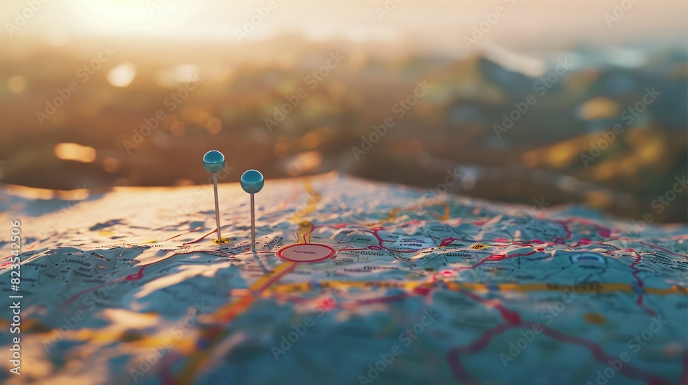 Navigate your journey with precision and clarity as you explore a real photo showcasing a detailed map. marked with two vibrant pins representing the starting and destination points. Navigate your journey with precision and clarity as you explore a real photo showcasing a detailed map. marked with two vibrant pins representing the starting and destination points.