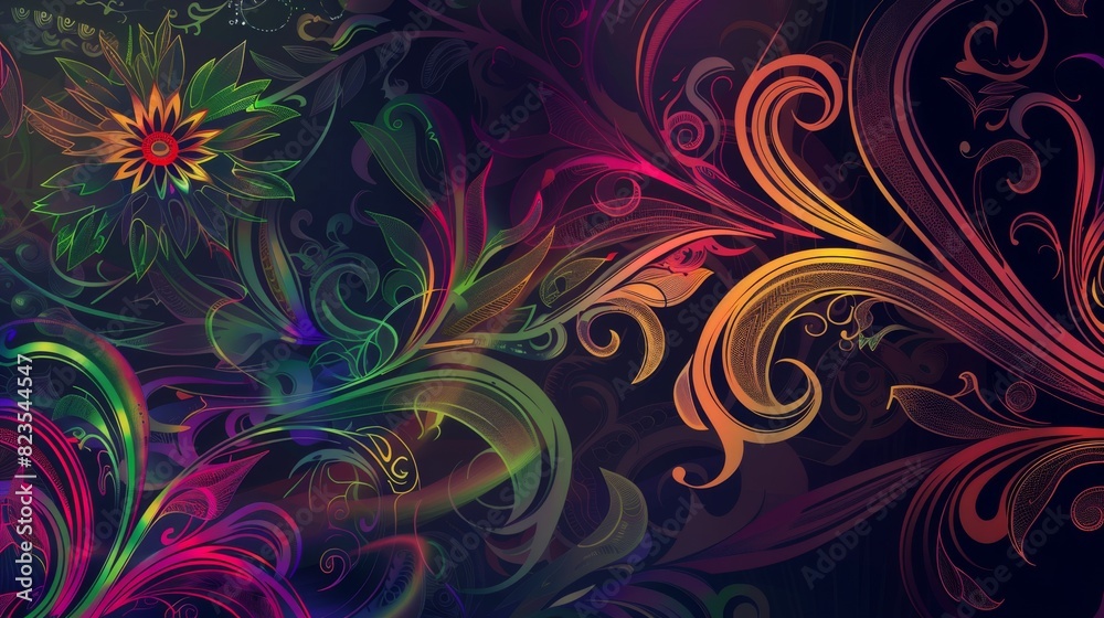 Vibrant Swirls and Flowers Background