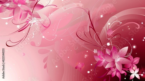 Pink Floral Background With Flowers and Swirls