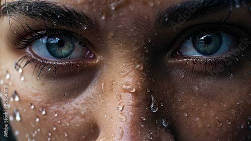 woman's face, close-up, with raindrops 