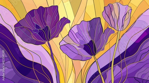 Purple Flowers on Yellow Background