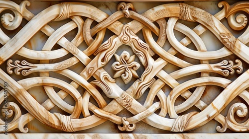 20. Celtic knotwork design incorporating durian motifs, with intricate interlocking patterns and symbolic significance photo