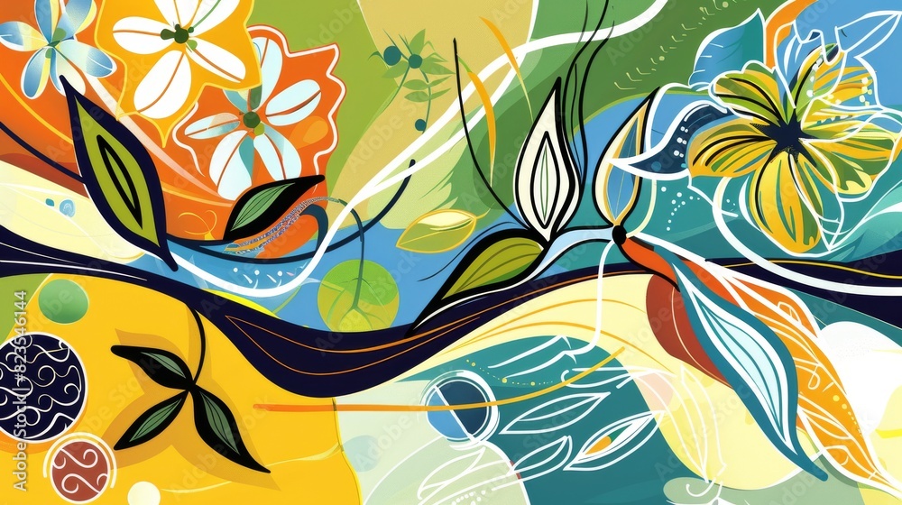 Vibrant Floral Painting on Yellow Background Vibrant Floral Painting on Yellow Background