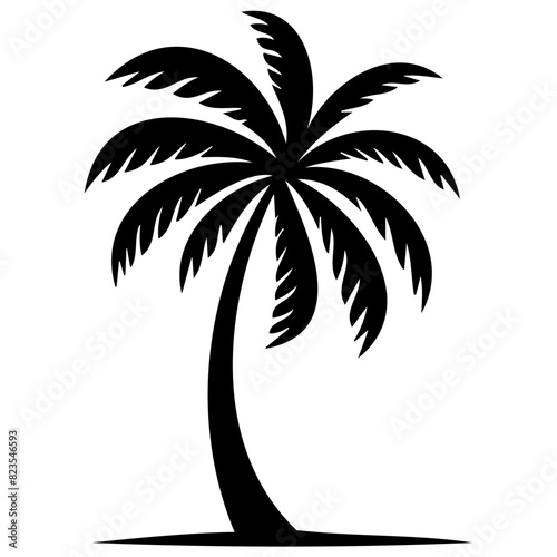 Silhouette of a palm tree. Black and white vector illustration of a tropical palm tree. Summer and vacation concept. Design for poster  banner  and print