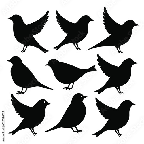 Set of lark birds animal Silhouette Vector on a white background