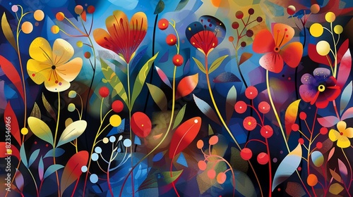 Colorful Flowers on Blue Background