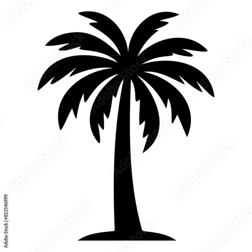 Silhouette of a palm tree. Black and white vector illustration of a tropical palm tree. Summer and vacation concept. Design for poster, banner, and print