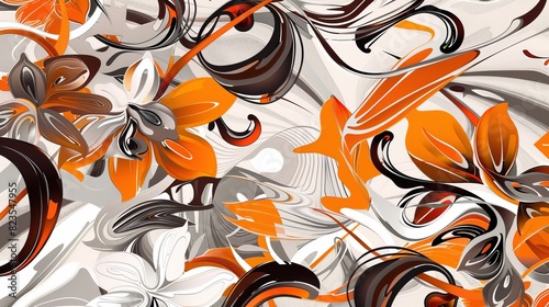 Orange and White Floral Pattern on White Background
