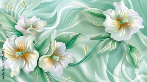 White Flowers on Green Background