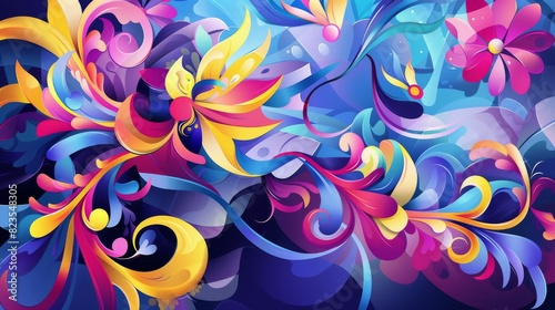 Colorful Flowers Painting on Blue Background