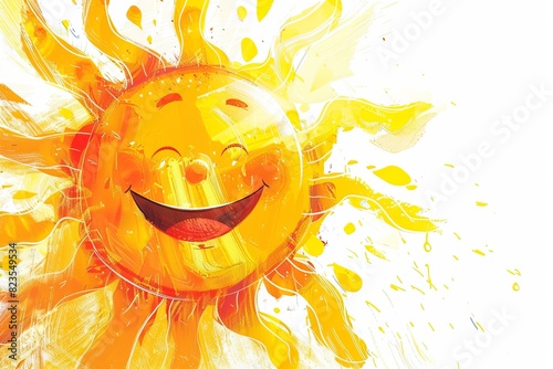 Bright and cheerful illustration of a radiant sun with a smiling face for summer sales.