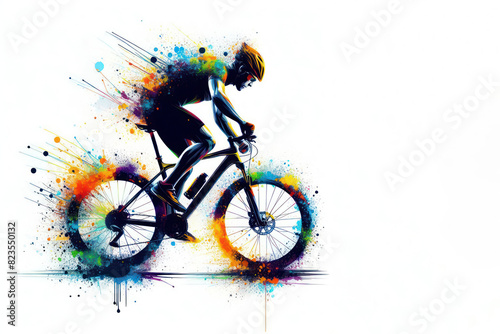 man ride sport bicycle abstract color splash on a white background © Ольга Лукьяненко