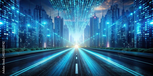 Futuristic concept of digital code moving on a virtual road 