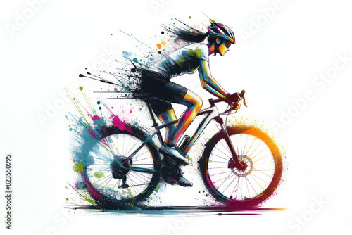 woman ride sport bicycle abstract color splash on a white background © Ольга Лукьяненко