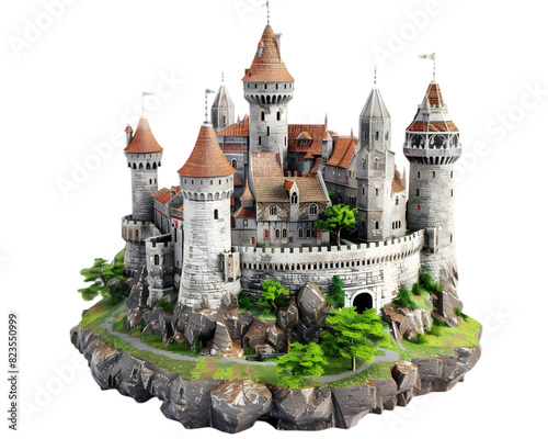 Castle on the island on transparent background