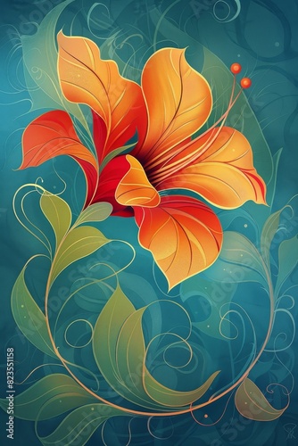 Detailed Painting of a Flower on a Blue Background