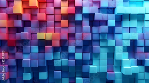 a block background made from many plastic square blocks put in random position photo