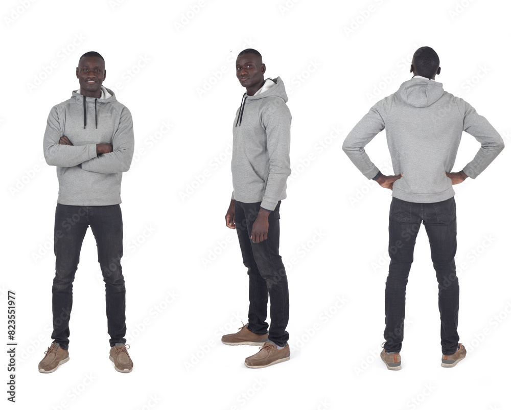 side, back and front view of same man on white background side, back and front view of same man on white background