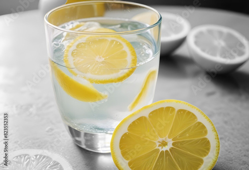 A glass of water with slices of lemon