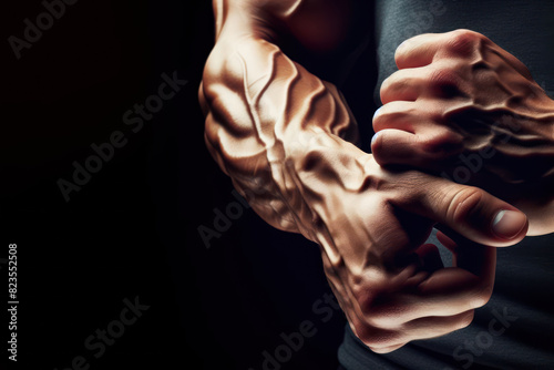 Close up muscular man hand bodybuilder athlete Isolated on black background