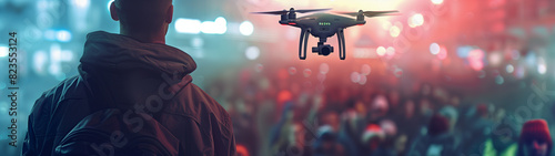 drone surveillance at a festival, security concept, created with generative AI technology photo