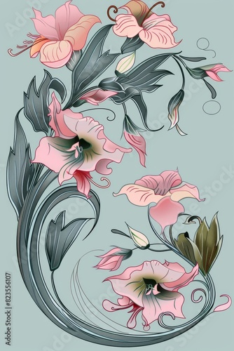 Drawing of Flowers on Blue Background