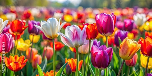 Close up of colorful tulips in a meadow #823558168