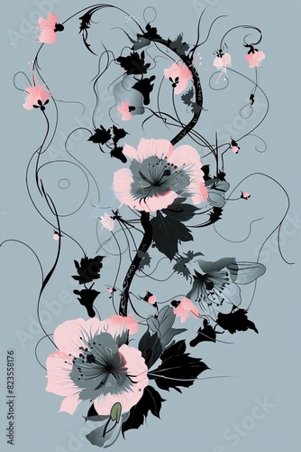 Floral Painting on Blue Background